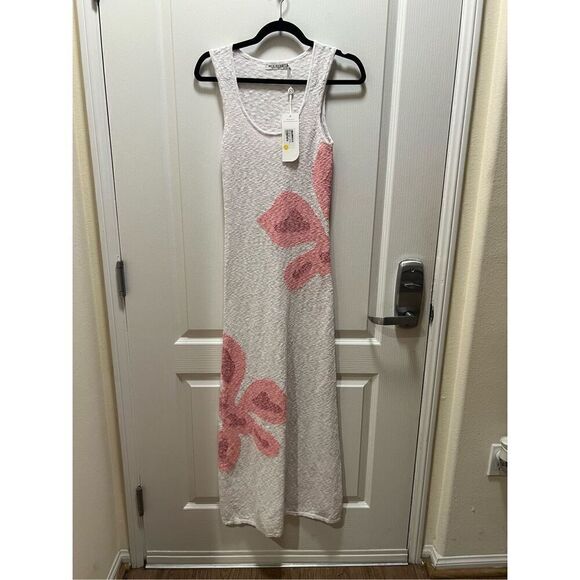 MON RENN BLOOM KNIT MIDI DRESS - WHITE / PINK Vacation Dress size S NWT$229 - Picture 6 of 9
